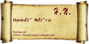 Hankó Nóra névjegykártya